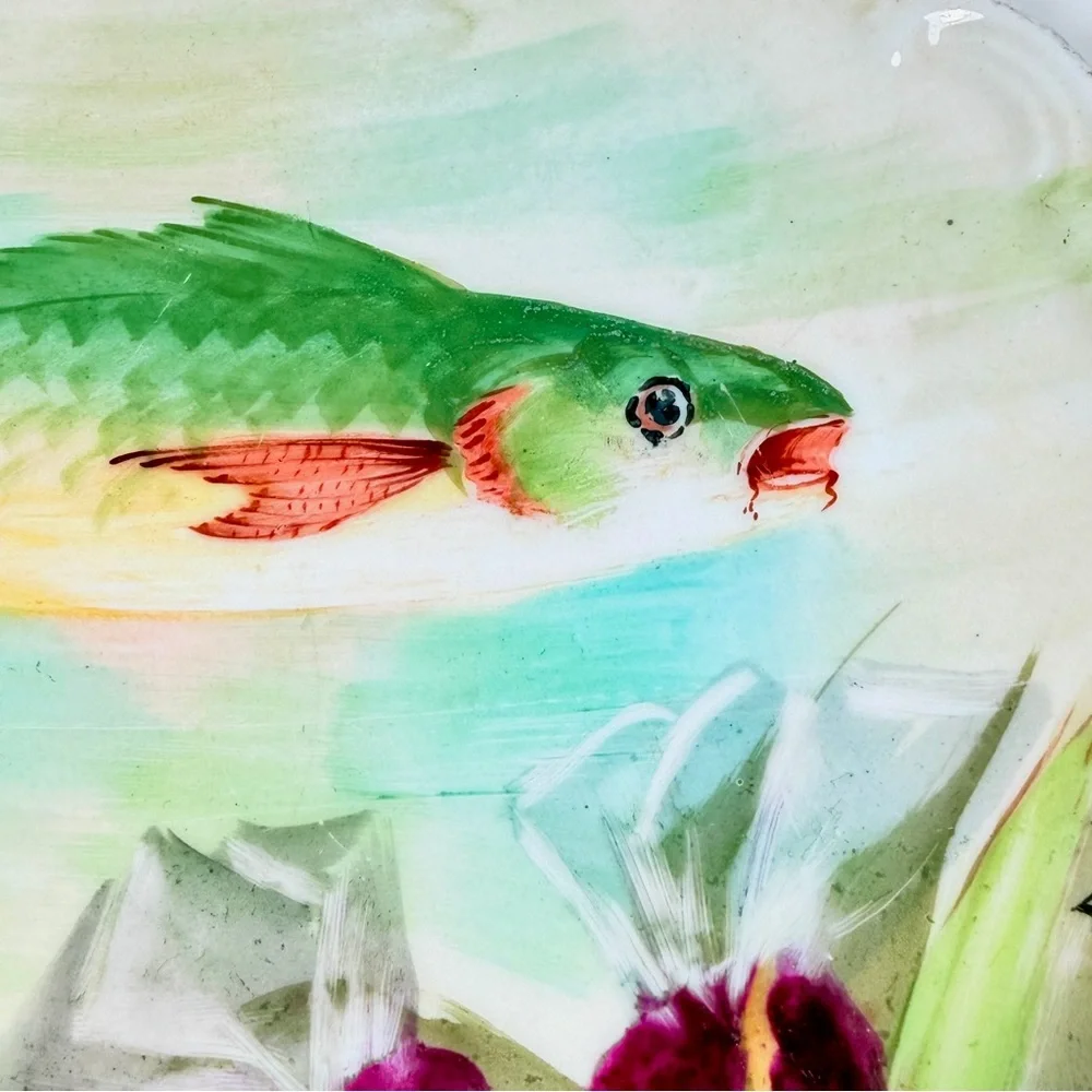 Antique LDBC Flambeau Limoges France Hand Painted Fish Plate Signed By‎ Leo 9.5
